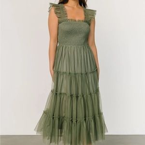 Baltic Born “Emma” Smocked Tulle Dress in Sage (Small)